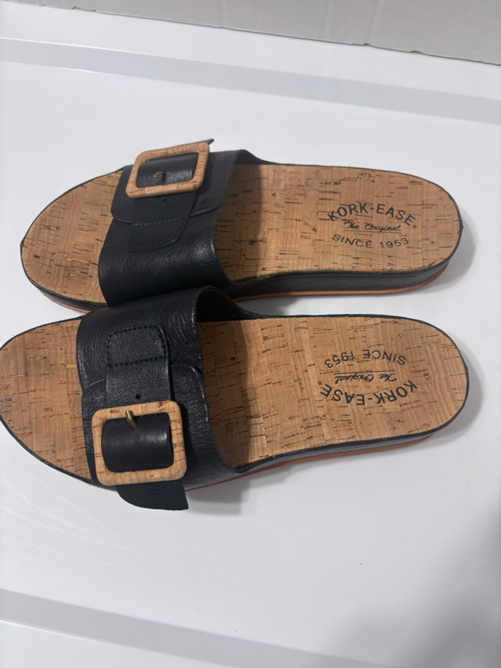 Kork-Ease Tutsi
Buckle Black Leather Slide Summer Comfort Sandals. Cork Footbed - Picture 3 of 14